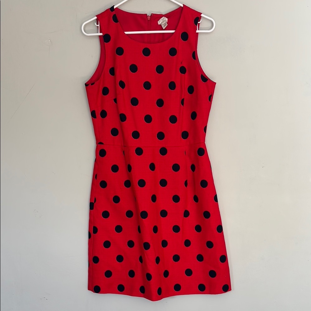 J. Crew Red and Black polka dotted Sheath Mini Dress - Picture 1 of 8